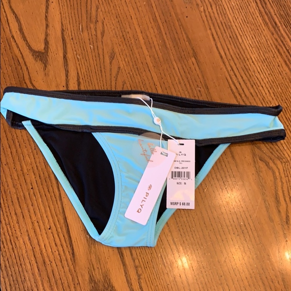 NWT PILYQ Dreamy Blue Piped‎ Banded Bikini Bottom - Picture 6 of 7